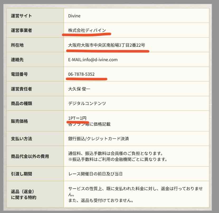 ディバインという競馬予想サイトの運営会社情報